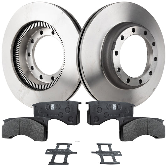4-Wheel Set Front and Rear Brake Disc and Pad Kit, Plain Surface 10 Lugs Front and Rear-389.89 mm Organic Pro-Line Series, Includes (2) Brake Pad Set and (2) Brake Disc