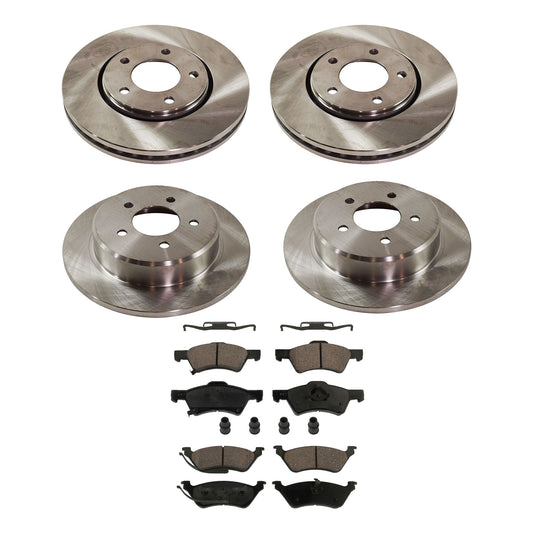 4-Wheel Set Front and Rear Brake Disc and Pad Kit, Plain Surface 5 Lugs Front-280.92 mm/Rear-289.81 mm Ceramic Pro-Line Series, Includes (2) Brake Pad Set and (4) Brake Disc