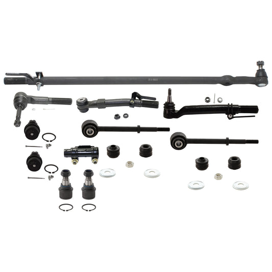 11-Piece Kit At Pitman Arm Drag Link, Includes (4) Ball Joint, (1) Drag Link, (2) Sway Bar Link, (1) Tie Rod Adjusting Sleeve, and (3) Tie Rod End