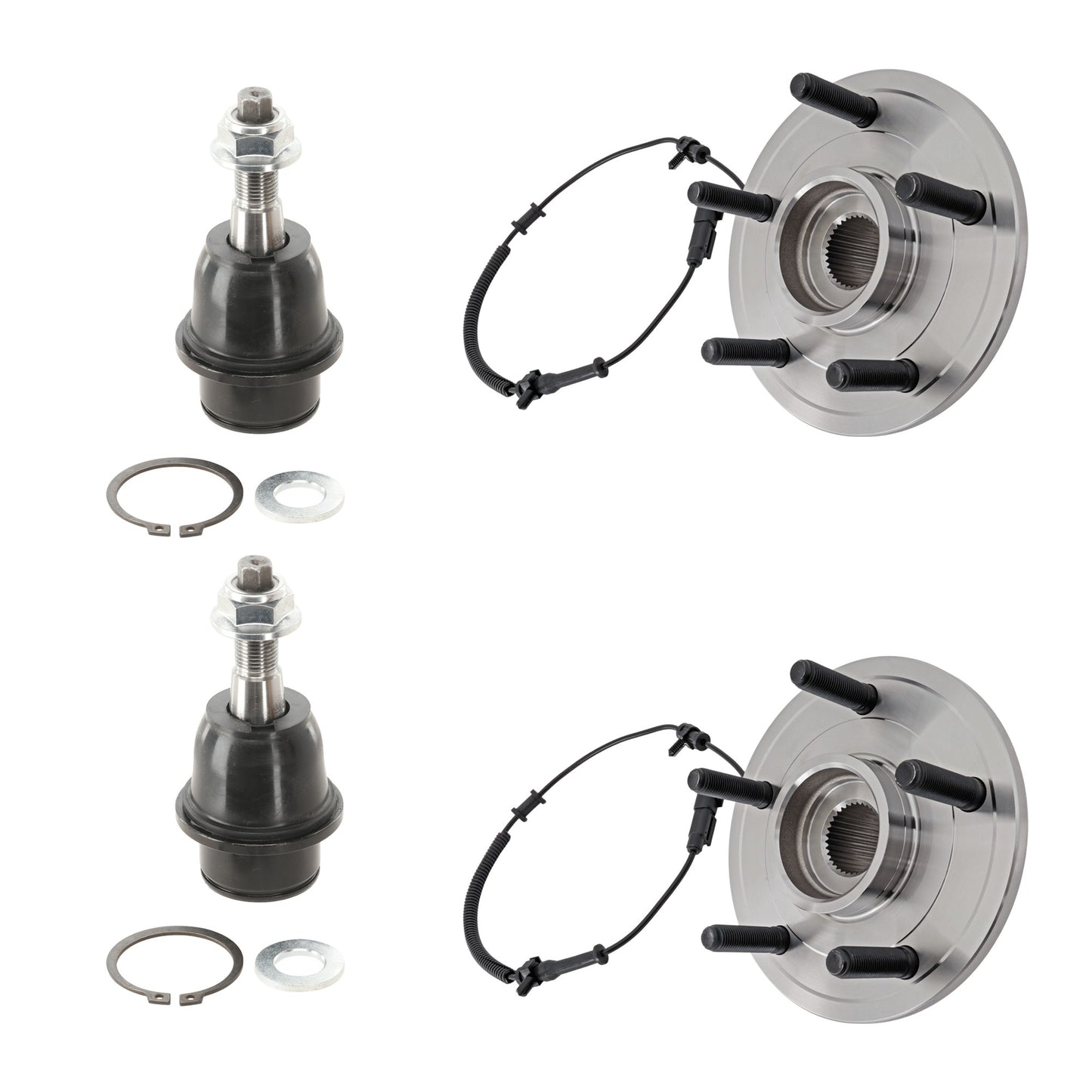 2-Wheel Set Front, Driver and Passenger Side Wheel Hub, Includes (2) Ball Joint and (2) Wheel Hub