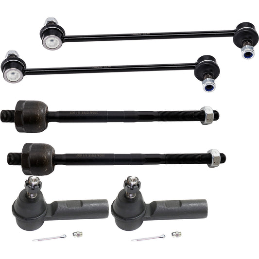 6-Piece Kit Front, Driver and Passenger Side, Inner and Outer Tie Rod End, Includes (2) Sway Bar Link and (4) Tie Rod End