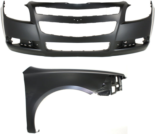 2-Piece Kit, Front Primed Bumper Cover, Sedan, Includes (1) Bumper Cover and (1) Fender