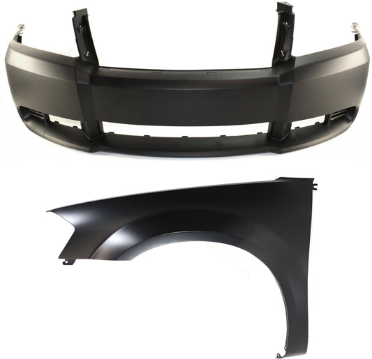 2-Piece Kit, Front Primed Bumper Cover, Includes (1) Bumper Cover and (1) Fender