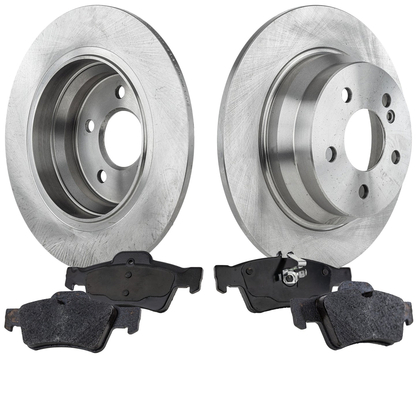2-Wheel Set Rear Brake Disc and Pad Kit, Plain Surface 5 Lugs 299.97 mm Ceramic Pro-Line Series, Includes (2) Brake Disc and (1) Brake Pad Set