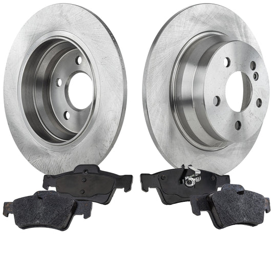 2-Wheel Set Rear Brake Disc and Pad Kit, Plain Surface 5 Lugs 299.97 mm Ceramic Pro-Line Series, Includes (2) Brake Disc and (1) Brake Pad Set