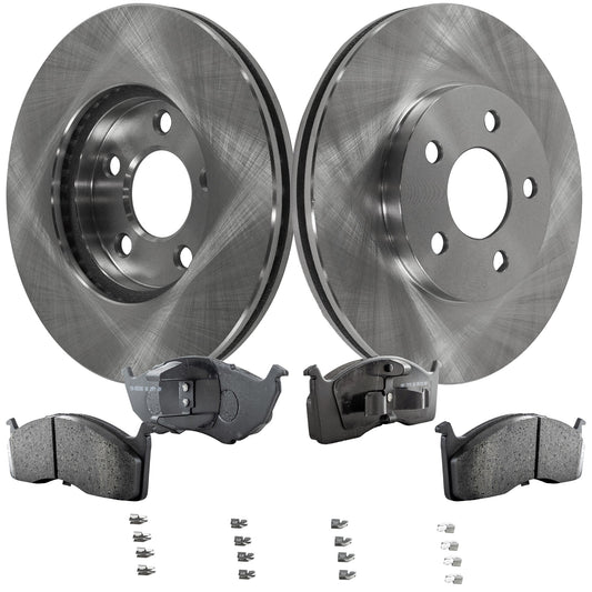 2-Wheel Set Front Brake Disc and Pad Kit, Plain Surface 5 Lugs 257.05 mm Ceramic, Includes (2) Brake Disc and (1) Brake Pad Set