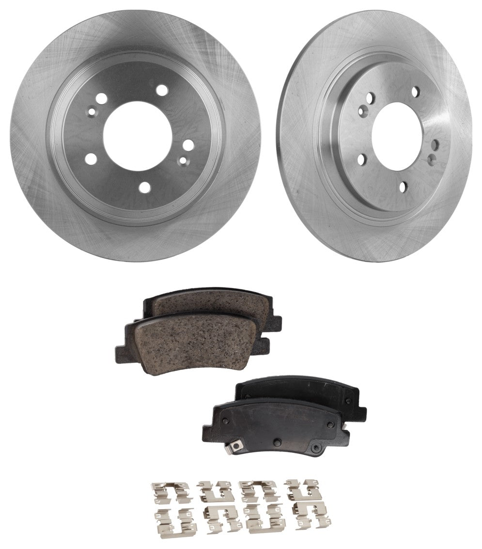 2-Wheel Set Rear Brake Disc and Pad Kit, Plain Surface 5 Lugs 284 mm Ceramic Pro-Line Series, Includes (1) Brake Pad Set and (2) Brake Disc