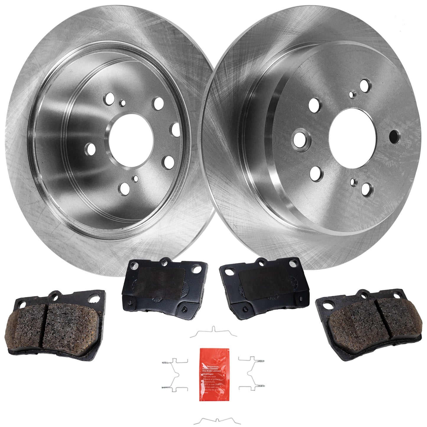 2-Wheel Set Rear Brake Disc and Pad Kit, Plain Surface 5 Lugs 291.08 mm Ceramic Pro-Line Series, Includes (2) Brake Disc and (1) Brake Pad Set