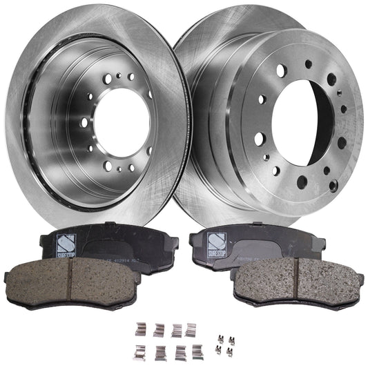 2-Wheel Set Rear Brake Disc and Pad Kit, Plain Surface 5 Lugs 329.44 mm Ceramic Pro-Line Series, Includes (1) Brake Pad Set and (2) Brake Disc