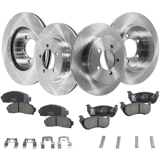 4-Wheel Set Front and Rear Brake Disc and Pad Kit, Plain Surface 5 Lugs Front-305.05 mm/Rear-300.99 mm Ceramic Pro-Line Series, Includes (2) Brake Pad Set and (4) Brake Disc