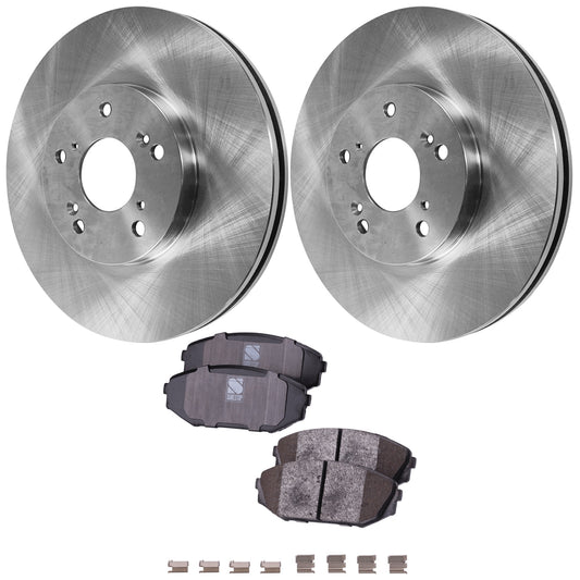 2-Wheel Set Front Brake Disc and Pad Kit, Plain Surface 5 Lugs 299.97 mm Ceramic Pro-Line Series, Includes (2) Brake Disc and (1) Brake Pad Set