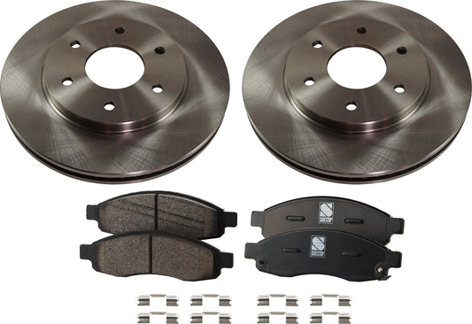 2-Wheel Set Front Brake Disc and Pad Kit, Plain Surface 6 Lugs 320.04 mm Ceramic Pro-Line Series, Includes (2) Brake Disc and (1) Brake Pad Set