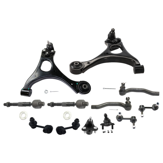12-Piece Kit Front, Driver and Passenger Side, Upper and Lower Control Arm, Includes (2) Control Arm, (2) Ball Joint, (4) Tie Rod End and (4) Sway Bar Link