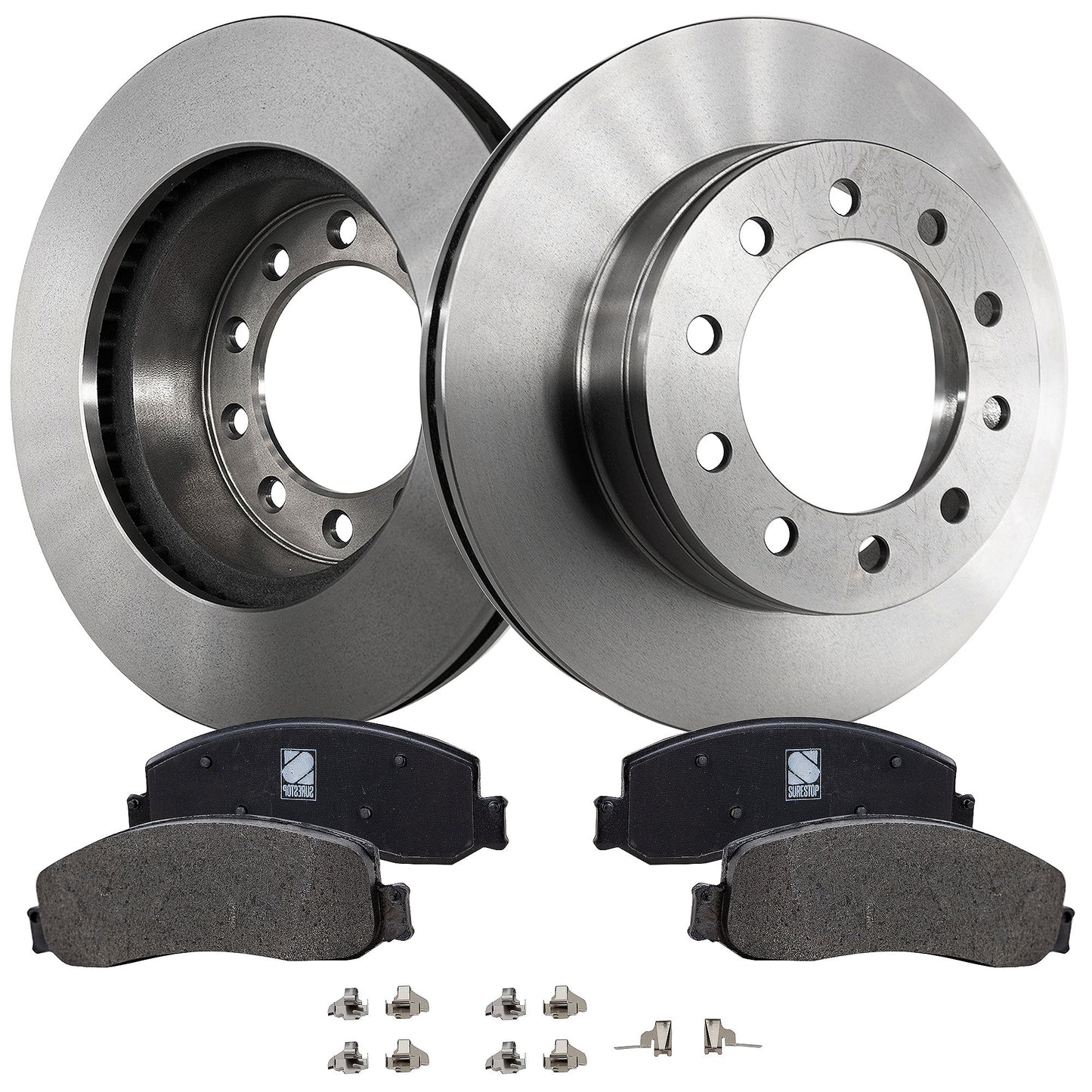 2-Wheel Set Brake Disc and Pad Kit, Plain Surface 10 Lugs 369.06 mm Semi-metallic Pro-Line Series, Includes (2) Brake Disc and (1) Brake Pad Set
