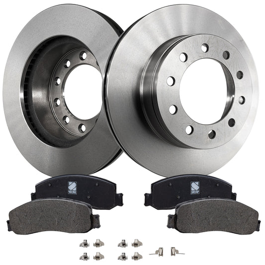 2-Wheel Set Brake Disc and Pad Kit, Plain Surface 10 Lugs 369.06 mm Semi-metallic Pro-Line Series, Includes (2) Brake Disc and (1) Brake Pad Set