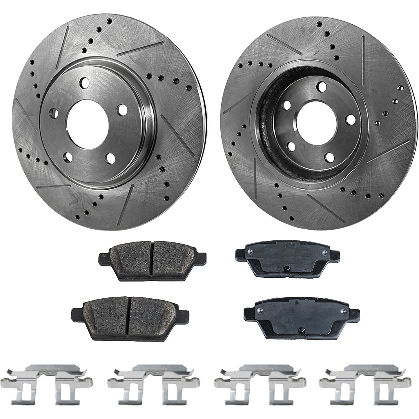 2-Wheel Set Rear Brake Disc and Pad Kit, Cross-drilled and Slotted 5 Lugs 280 mm Ceramic Pro-Line Series, Includes (1) Brake Pad Set and (2) Brake Disc
