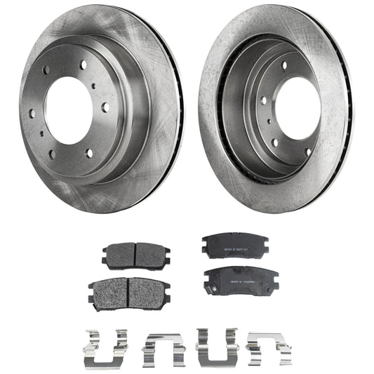 2-Wheel Set Rear Brake Disc and Pad Kit, Plain Surface 6 Lugs 299.97 mm Semi-metallic Pro-Line Series, Includes (2) Brake Disc and (1) Brake Pad Set