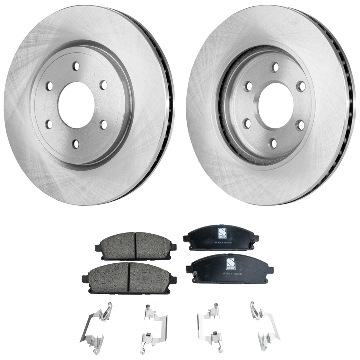 2-Wheel Set Front Brake Disc and Pad Kit, Plain Surface 6 Lugs 295.91 mm Ceramic Pro-Line Series, Includes (1) Brake Pad Set and (2) Brake Disc