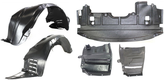 5-Piece Kit, Front, Driver and Passenger Side Fender Liner, Includes (3) Engine Splash Shield and (2) Fender Liner