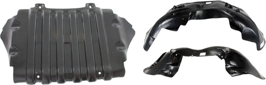 3-Piece Kit, Front, Driver and Passenger Side Fender Liner, Lower, For Models Without Luxury Package, Includes (1) Engine Splash Shield and (2) Fender Liner