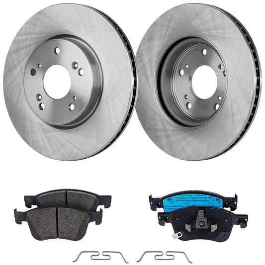 2-Wheel Set Front Brake Disc and Pad Kit, Plain Surface 5 Lugs 293.12 mm Ceramic Pro-Line Series, Includes (1) Brake Pad Set and (2) Brake Disc