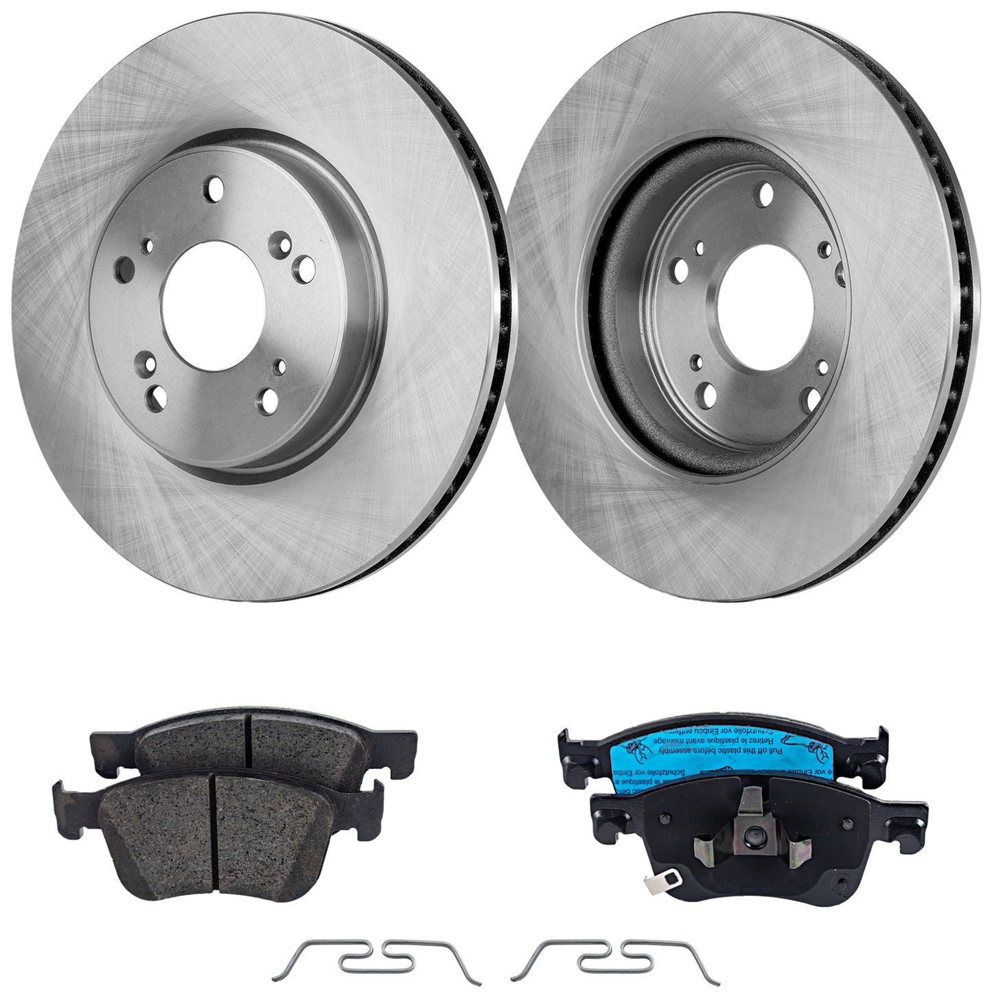 2-Wheel Set Front Brake Disc and Pad Kit, Plain Surface 5 Lugs 293.12 mm Ceramic Pro-Line Series, Includes (1) Brake Pad Set and (2) Brake Disc