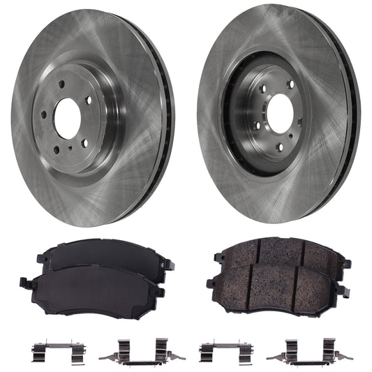 2-Wheel Set Front Brake Disc and Pad Kit, Plain Surface 5 Lugs 355.09 mm Ceramic Pro-Line Series, Includes (1) Brake Pad Set and (2) Brake Disc