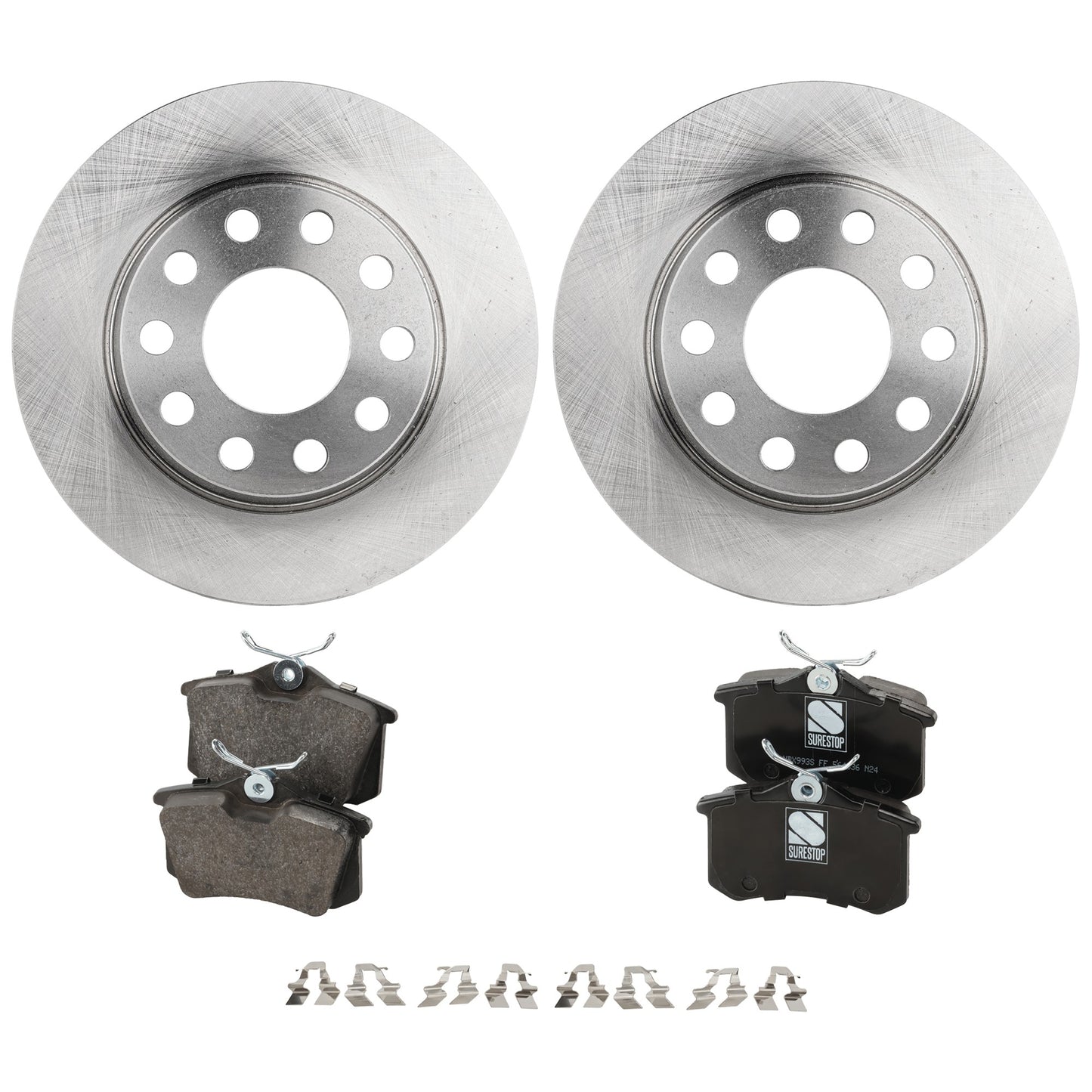2-Wheel Set Rear Brake Disc and Pad Kit, Plain Surface 5 Lugs 255.02 mm Organic Pro-Line Series, Includes (2) Brake Disc and (1) Brake Pad Set