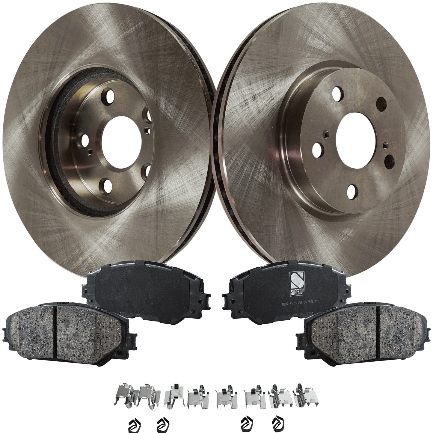 2-Wheel Set Front Brake Disc and Pad Kit, Plain Surface 5 Lugs 275.08 mm Ceramic Pro-Line Series, Includes (1) Brake Pad Set and (2) Brake Disc