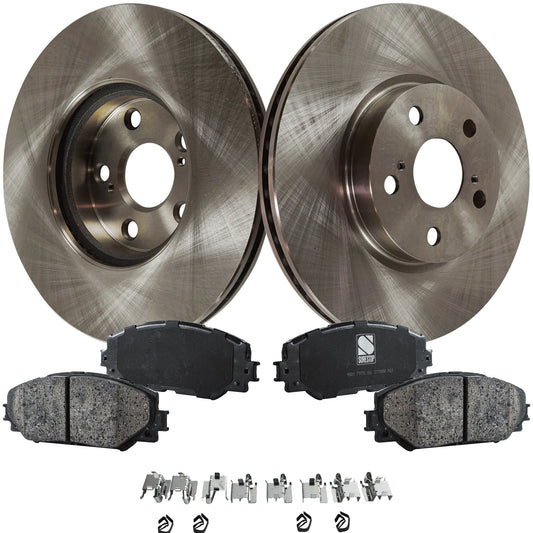 2-Wheel Set Front Brake Disc and Pad Kit, Plain Surface 5 Lugs 275.08 mm Ceramic Pro-Line Series, Includes (1) Brake Pad Set and (2) Brake Disc