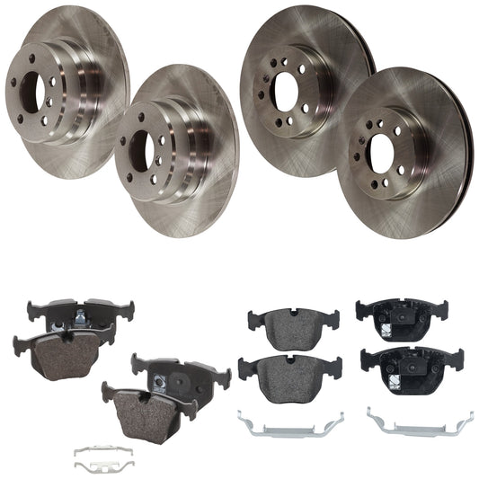 4-Wheel Set Front and Rear Brake Disc and Pad Kit, Plain Surface 5 Lugs Front-331.98 mm/Rear-324 mm Organic Pro-Line Series, Includes (4) Brake Disc and (2) Brake Pad Set