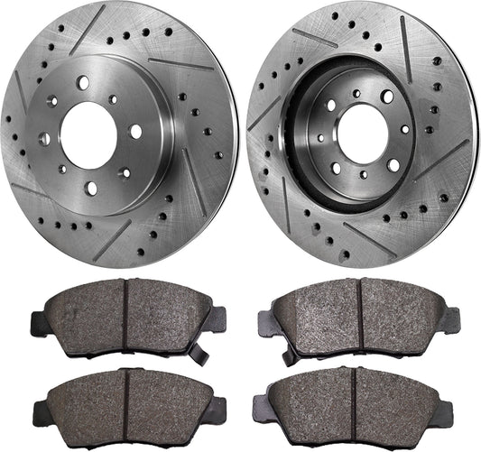 Комплект из 2 передних тормозных дисков и колодок, перфорированных и с насечками, керамические, серии Pro-Line диаметром 261,87 мм, включает в себя (2) тормозных диска и (1) комплект тормозных колодок