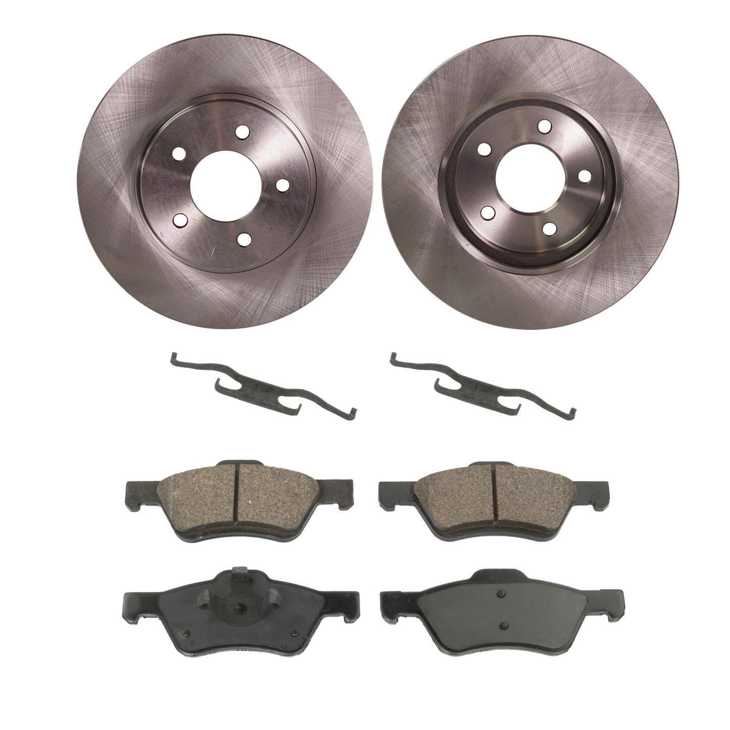 2-Wheel Set Front Brake Disc and Pad Kit, Plain Surface 5 Lugs 302.77 mm Ceramic Pro-Line Series, Includes (1) Brake Pad Set and (2) Brake Disc