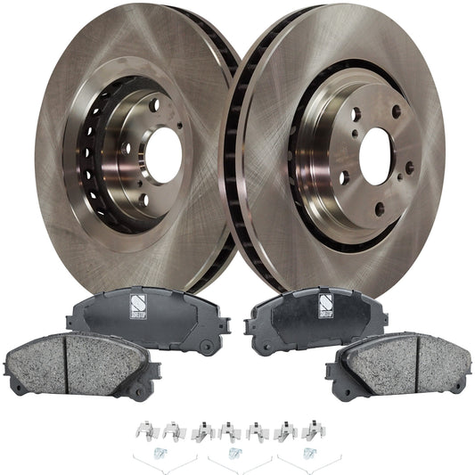 2-Wheel Set Front Brake Disc and Pad Kit, Plain Surface 5 Lugs 327.91 mm Ceramic Pro-Line Series, Includes (1) Brake Pad Set and (2) Brake Disc