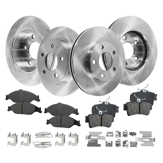 4-Wheel Set Front and Rear Brake Disc and Pad Kit, Plain Surface 5 Lugs Front-276 mm/Rear-266.95 mm Ceramic Pro-Line Series, Includes (4) Brake Disc and (2) Brake Pad Set