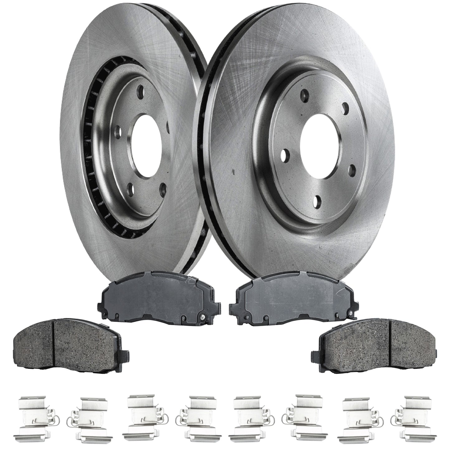 2-Wheel Set Front Brake Disc and Pad Kit, Plain Surface 5 Lugs 329.95 mm Ceramic Pro-Line Series, Includes (1) Brake Pad Set and (2) Brake Disc