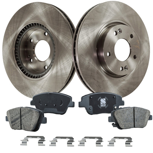 2-Wheel Set Front Brake Disc and Pad Kit, Plain Surface 5 Lugs 299.97 mm Ceramic Pro-Line Series, Includes (1) Brake Pad Set and (2) Brake Disc
