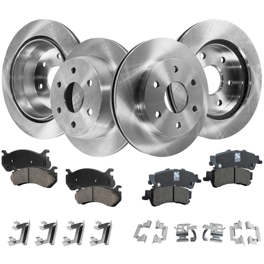 4-Wheel Set Front and Rear Brake Disc and Pad Kit, Plain Surface 6 Lugs Front-305.05 mm/Rear-325.12 mm Ceramic Pro-Line Series, Includes (2) Brake Pad Set and (4) Brake Disc