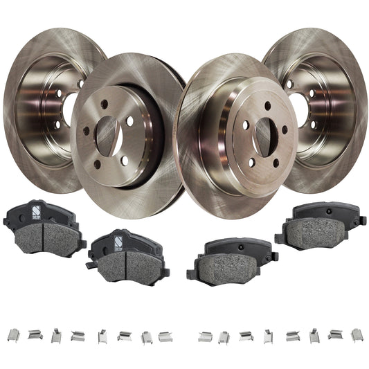 4-Wheel Set Front and Rear Brake Disc and Pad Kit, Plain Surface 5 Lugs Front-302.01 mm/Rear-315.98 mm Front-Semi-Metallic/Rear-Ceramic Pro-Line Series, Includes (2) Brake Pad Set and (4) Brake Disc