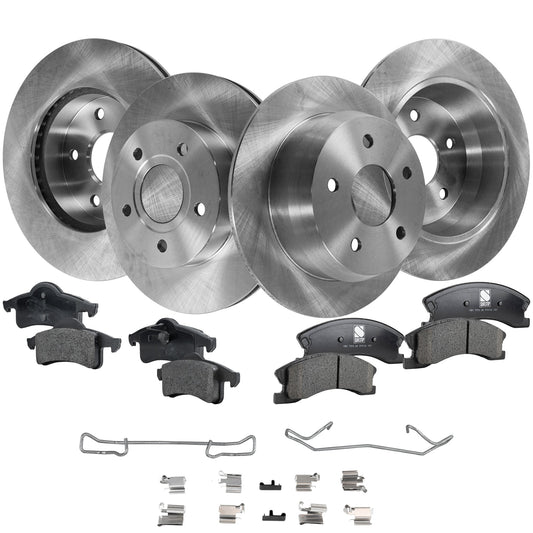 4-Wheel Set Front and Rear Brake Disc and Pad Kit, Plain Surface 5 Lugs Front and Rear-305.05 mm Front-Ceramic/Rear-Semi-Metallic Pro-Line Series, Includes (4) Brake Disc and (2) Brake Pad Set