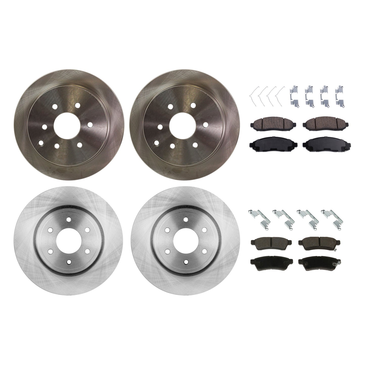 4-Wheel Set Front and Rear Brake Disc and Pad Kit, Plain Surface 6 Lugs Front-295.91 mm/Rear-286 mm Ceramic Pro-Line Series, Includes (2) Brake Pad Set and (4) Brake Disc