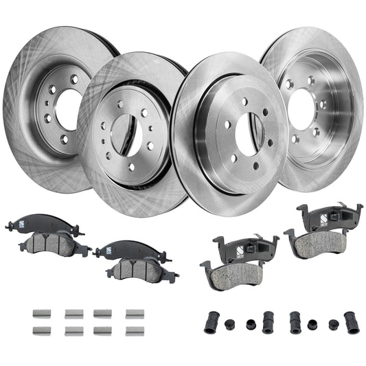 4-Wheel Set Brake Disc and Pad Kit, Plain Surface 6 Lugs Front-350.01 mm/Rear-341.88 mm Ceramic Pro-Line Series, Includes (4) Brake Disc and (2) Brake Pad Set