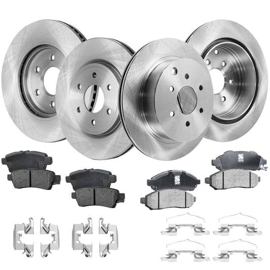4-Wheel Set Front and Rear Brake Disc and Pad Kit, Plain Surface 6 Lugs Front-295.91 mm/Rear-307.59 mm Ceramic Pro-Line Series, Includes (2) Brake Pad Set and (4) Brake Disc