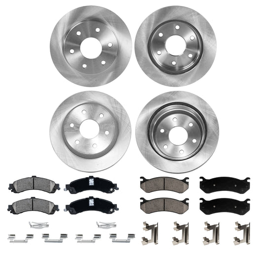 4-Wheel Set Front and Rear Brake Disc and Pad Kit, Plain Surface 6 Lugs Front-305.05 mm/Rear-329.69 mm Ceramic Pro-Line Series, Includes (2) Brake Pad Set and (4) Brake Disc