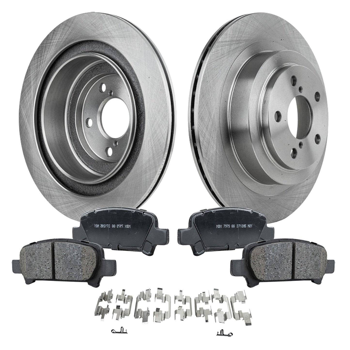 Комплект тормозных дисков и колодок на 2 колеса, гладкая поверхность, 5 болтов, 289,56 мм, керамические, серия Pro-Line, включает в себя (2) тормозных диска и (1) комплект тормозных колодок