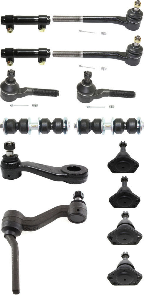 14-Piece Kit Front Suspension Kit, Includes (2) Tie Rod Adjusting Sleeve, (4) Tie Rod End, (4) Ball Joint, (2) Sway Bar Link, (1) Pitman Arm and (1) Idler Arm