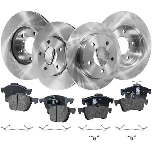 4-Wheel Set Front and Rear Brake Disc and Pad Kit, Plain Surface 5 Lugs Front-277.88 mm/Rear-264.92 mm Front-Ceramic/Rear-Organic Pro-Line Series, Includes (4) Brake Disc and (2) Brake Pad Set