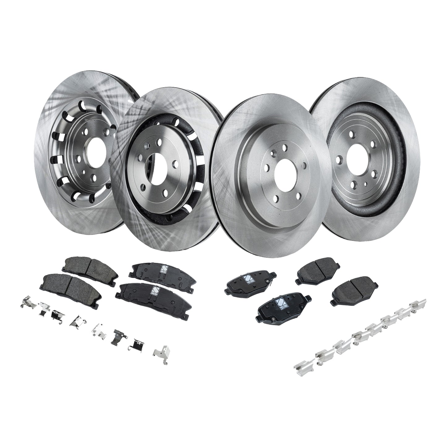 4-Wheel Set Front and Rear Brake Disc and Pad Kit, Plain Surface 5 Lugs Front and Rear-352.04 mm Front-Ceramic/Rear-Semi-Metallic Pro-Line Series, Includes (4) Brake Disc and (2) Brake Pad Set