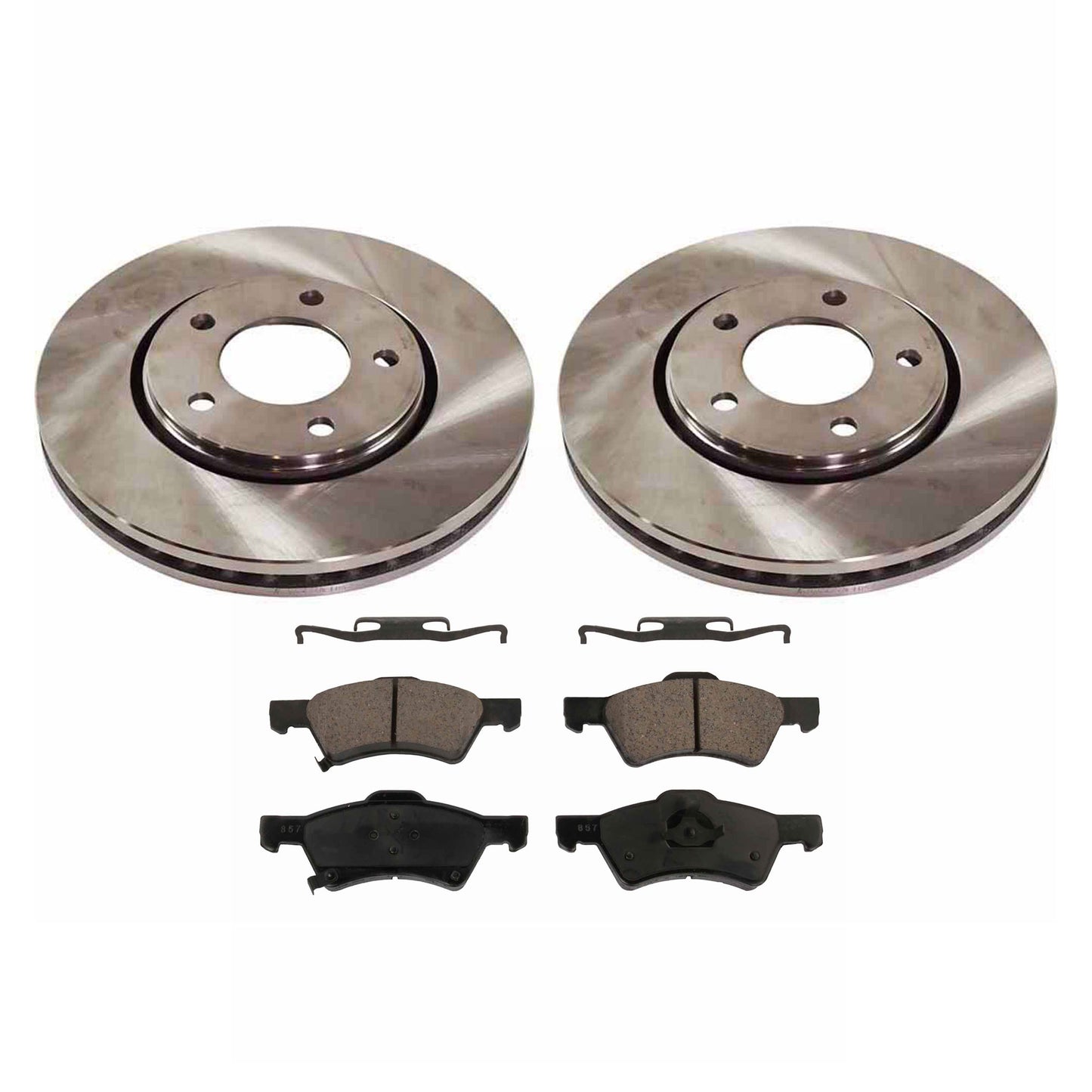 2-Wheel Set Front Brake Disc and Pad Kit, Plain Surface 5 Lugs 280.92 mm Ceramic Pro-Line Series, Includes (1) Brake Pad Set and (2) Brake Disc