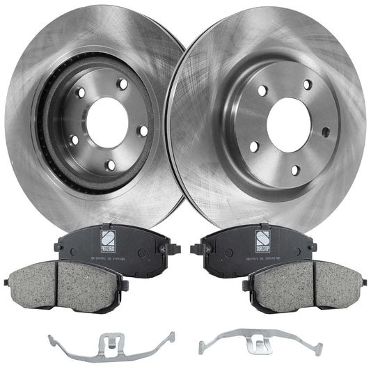 2-Wheel Set Front Brake Disc and Pad Kit, Plain Surface 5 Lugs 296 mm Ceramic Pro-Line Series, Includes (2) Brake Disc and (1) Brake Pad Set